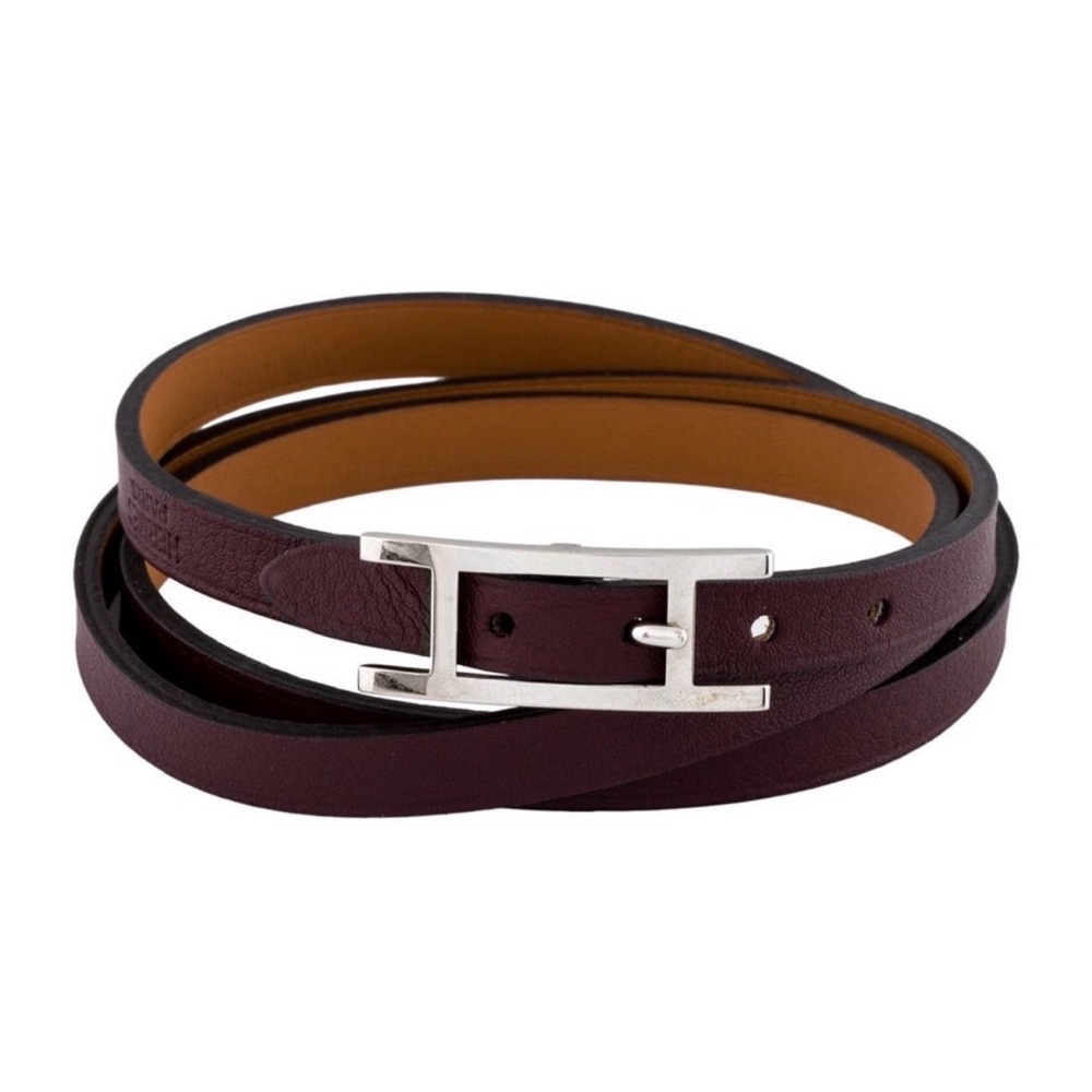 Hermès Hapi Wrap Bracelet in Dark Burgundy Silver tone Buckle